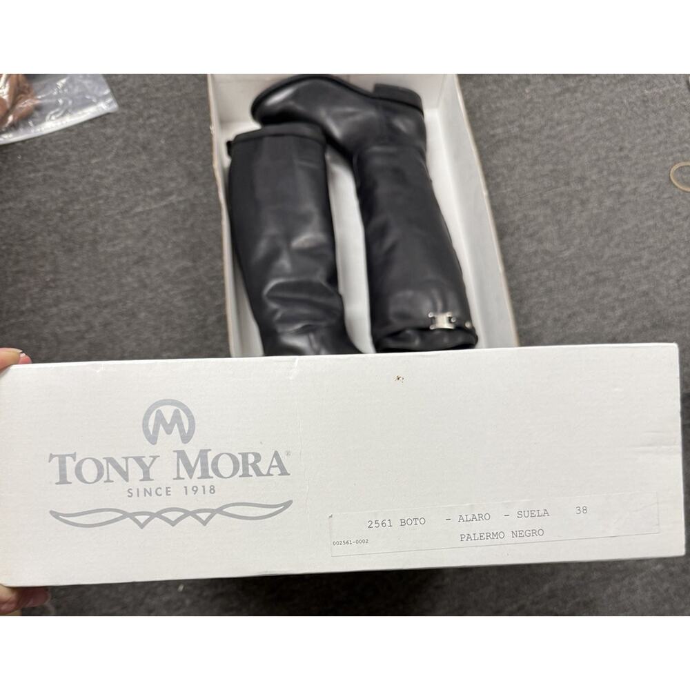Tony Mora NIB Black Leather Tall Riding Boots Equestrian Size 7 Made in Spain - Picture 6 of 7